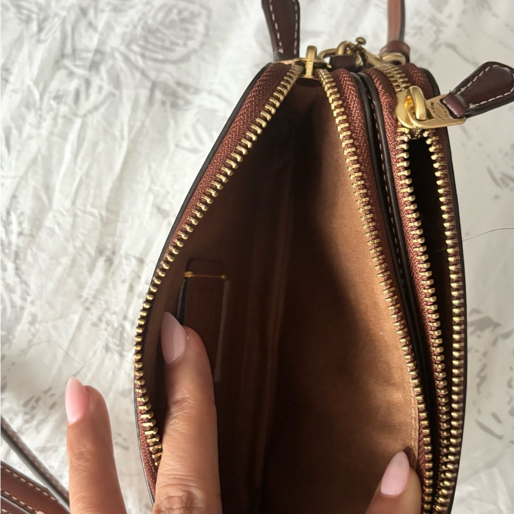 Coach Brown and Cream Crossbody Canvas Wristlet - Picture 3 of 4